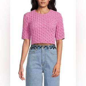 Ganni Embellished Trim Crop Top - Moonlight Pink Size S/36